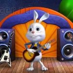 Cartoon rabbit performing on stage